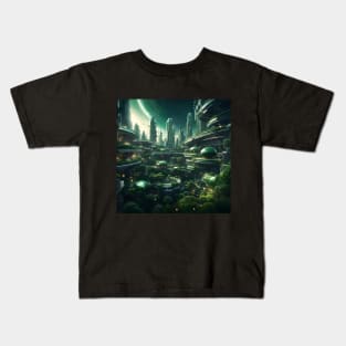 Space Green City Kids T-Shirt